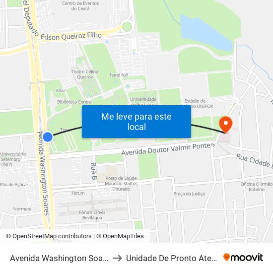 Avenida Washington Soares | Unifor - Edson Queiroz to Unidade De Pronto Atendimento Yolanda Queiroz map
