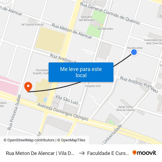 Rua Meton De Alencar | Vila Das Artes - Centro to Faculdade E Cursos Apoena map