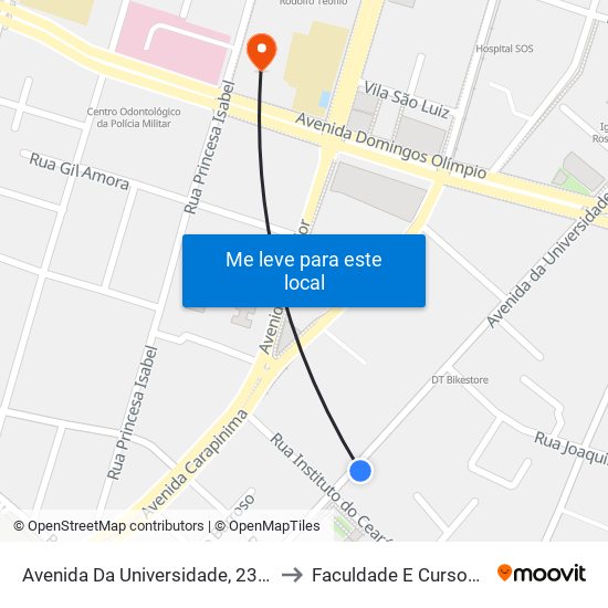 Avenida Da Universidade, 2361 - Benfica to Faculdade E Cursos Apoena map