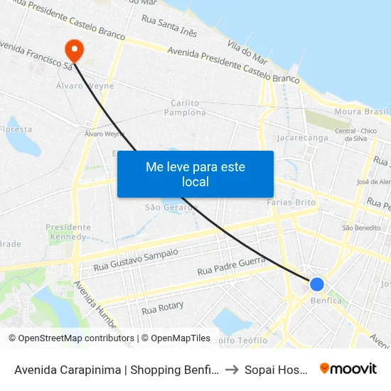 Avenida Carapinima | Shopping Benfica (Seletivo Etufor) - Benfica to Sopai Hospital Infantil map