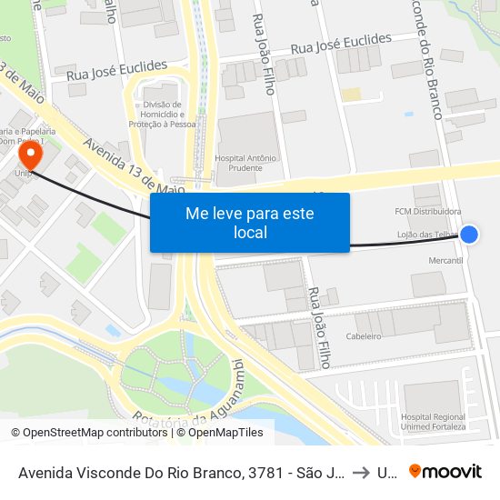 Avenida Visconde Do Rio Branco, 3781 - São João Do Tauape to Unip map