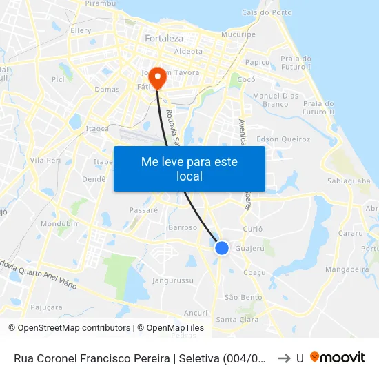 Rua Coronel Francisco Pereira | Seletiva (004/026/055/068/600/614/642/665/670/685/686/712/725/815/1203/Metropolitanas) - Messejana to Unip map