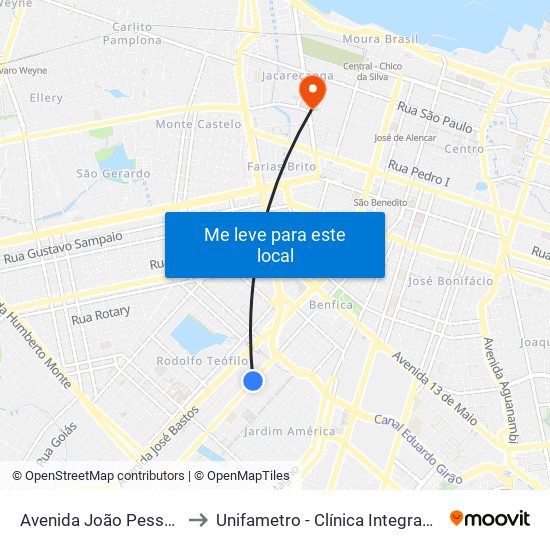 Avenida João Pessoa, 3884 - Damas to Unifametro - Clínica Integrada De Saúde Unifametro map