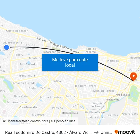 Rua Teodomiro De Castro, 4302 - Álvaro Weyne to Uninta map