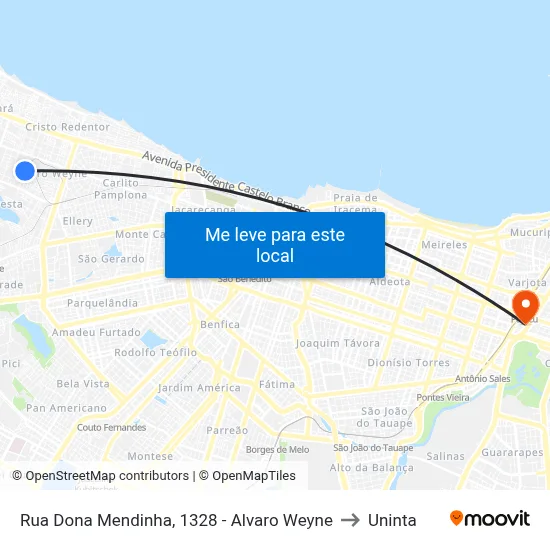 Rua Dona Mendinha, 1328 - Alvaro Weyne to Uninta map