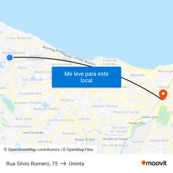 Rua Silvio Romero, 75 to Uninta map