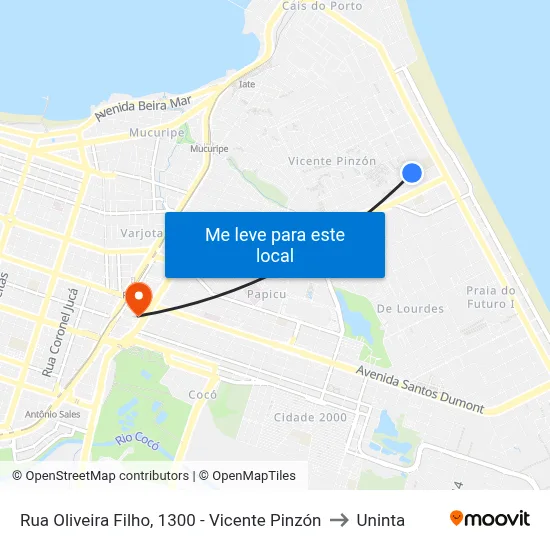 Rua Oliveira Filho, 1300 - Vicente Pinzón to Uninta map
