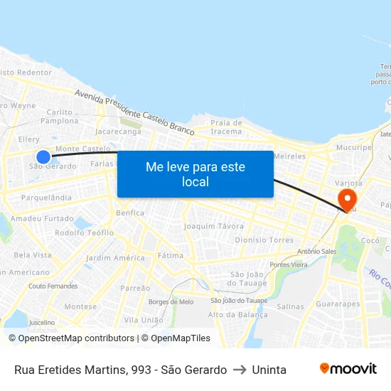 Rua Eretides Martins, 993 - São Gerardo to Uninta map