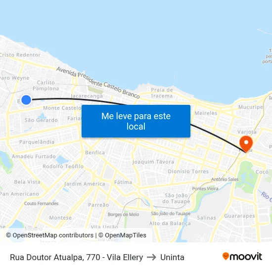 Rua Doutor Atualpa, 770 - Vila Ellery to Uninta map