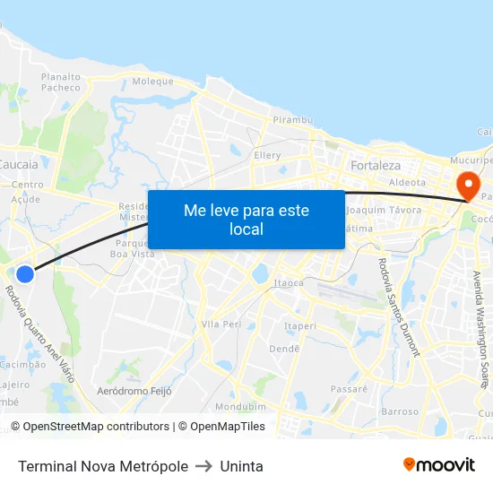 Terminal Nova Metrópole to Uninta map