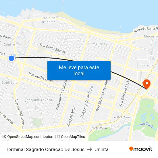 Terminal Sagrado Coração De Jesus to Uninta map