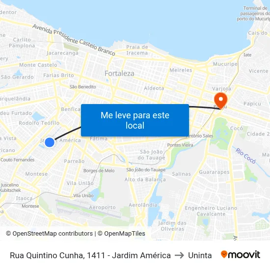 Rua Quintino Cunha, 1411 - Jardim América to Uninta map