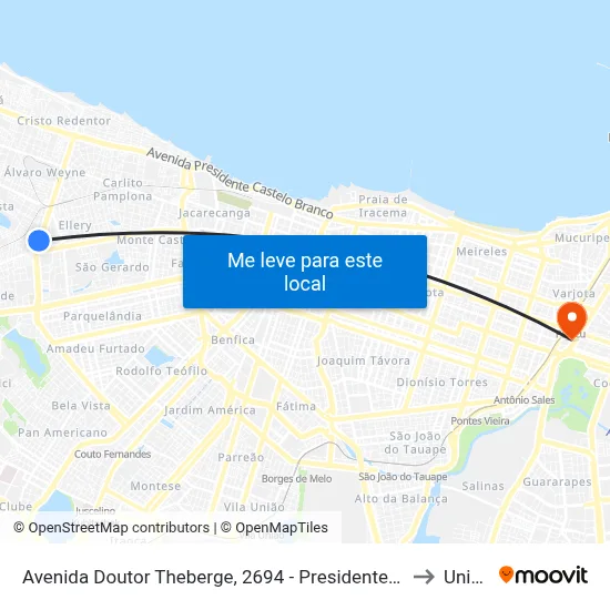 Avenida Doutor Theberge, 2694 - Presidente Kennedy to Uninta map