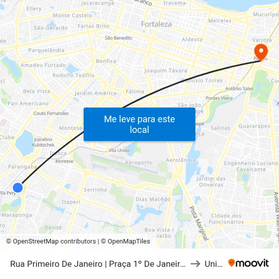 Rua Primeiro De Janeiro | Praça 1º De Janeiro - Parangaba to Uninta map