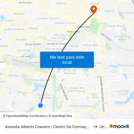 Avenida Alberto Craveiro | Centro De Formação Olímpica - Boa Vista to Uninta map
