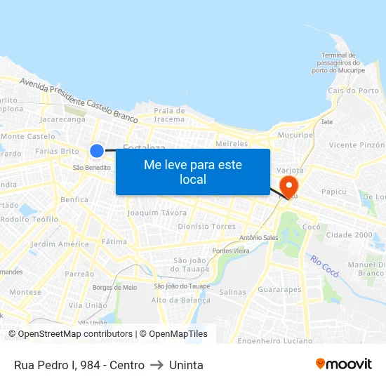 Rua Pedro I, 984 - Centro to Uninta map