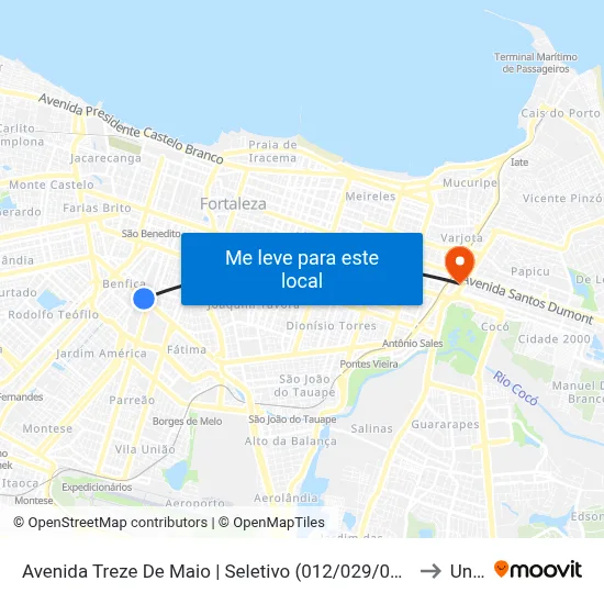 Avenida Treze De Maio | Seletivo (012/029/030/703/755/855) - Benfica to Uninta map