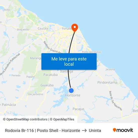Rodovia Br-116 | Posto Shell - Horizonte to Uninta map