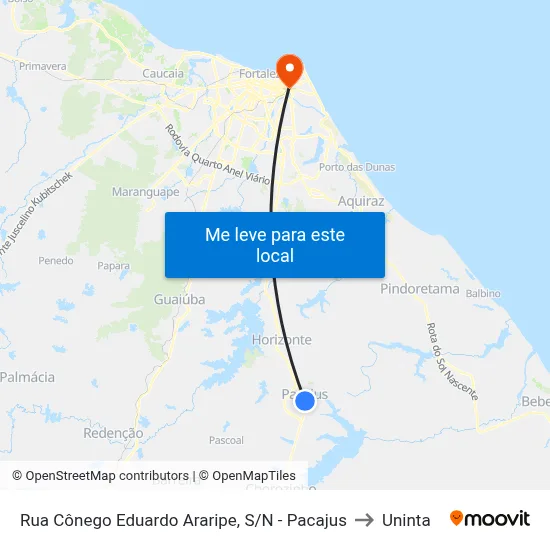 Rua Cônego Eduardo Araripe, S/N - Pacajus to Uninta map