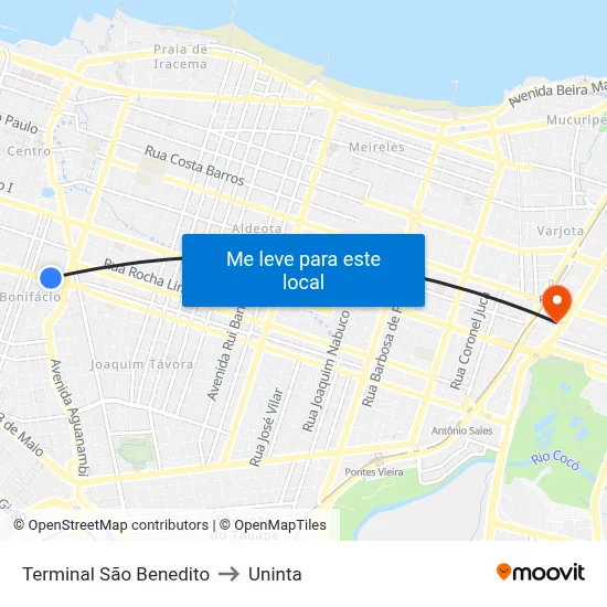 Terminal São Benedito to Uninta map