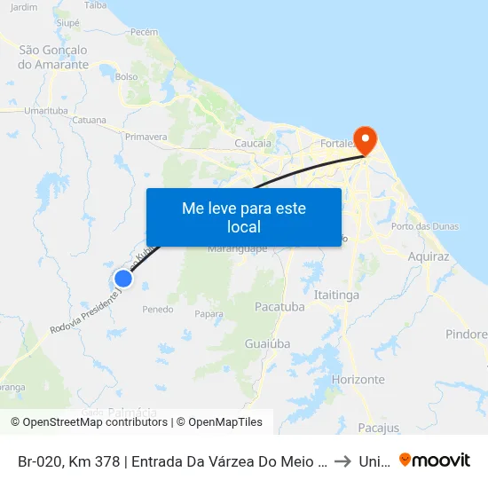 Br-020, Km 378 | Entrada Da Várzea Do Meio - Bom Princípio to Uninta map