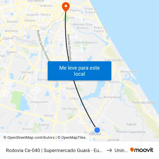 Rodovia Ce-040 | Supermercado Guará - Eusébio to Uninta map