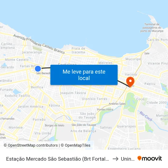 Estação Mercado São Sebastião (Brt Fortaleza) to Uninta map