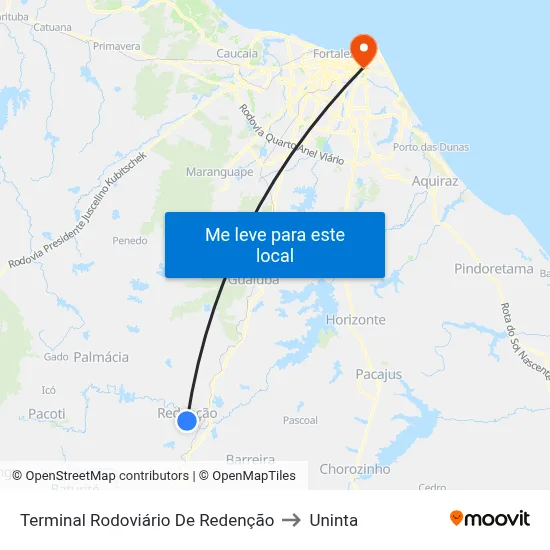 Terminal Rodoviário De Redenção to Uninta map