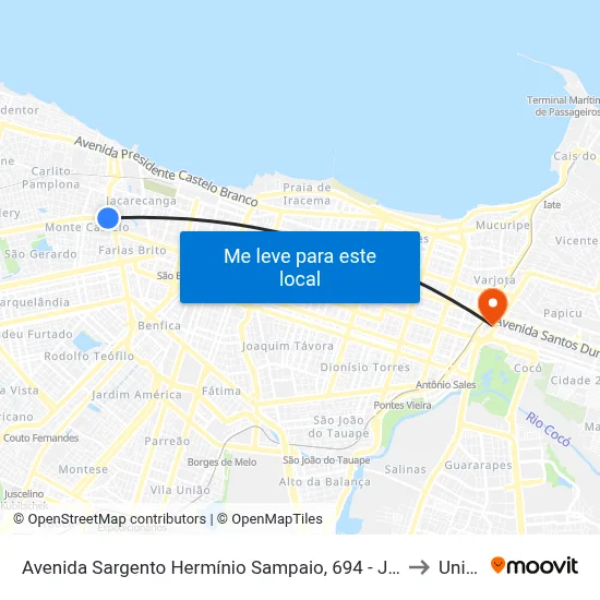 Avenida Sargento Hermínio Sampaio, 694 - Jacarecanga to Uninta map