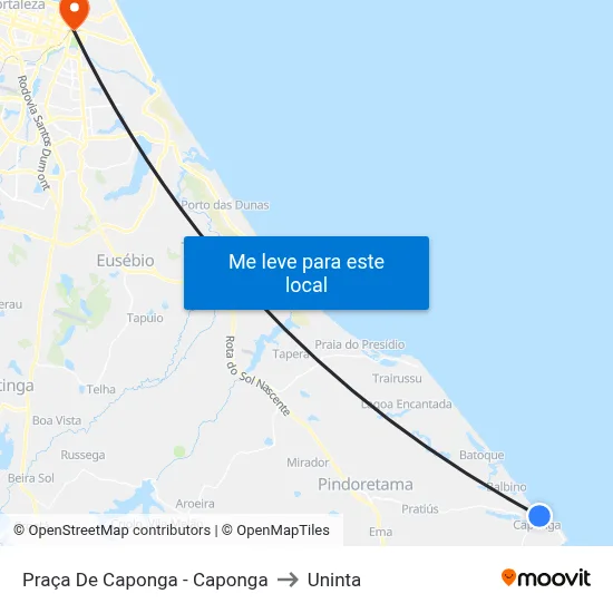 Praça De Caponga - Caponga to Uninta map