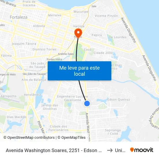 Avenida Washington Soares, 2251 - Edson Queiroz to Uninta map