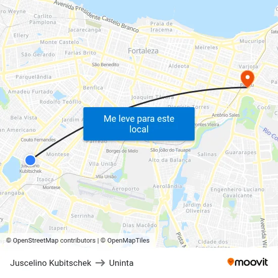 Juscelino Kubitschek to Uninta map