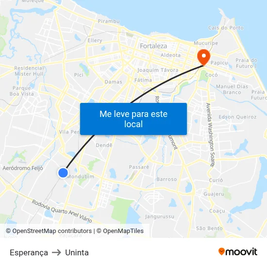 Esperança to Uninta map
