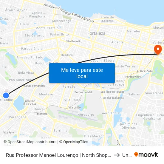 Rua Professor Manoel Lourenço | North Shopping Jóquei - Jóquei Clube to Uninta map