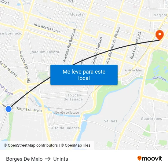 Borges De Melo to Uninta map