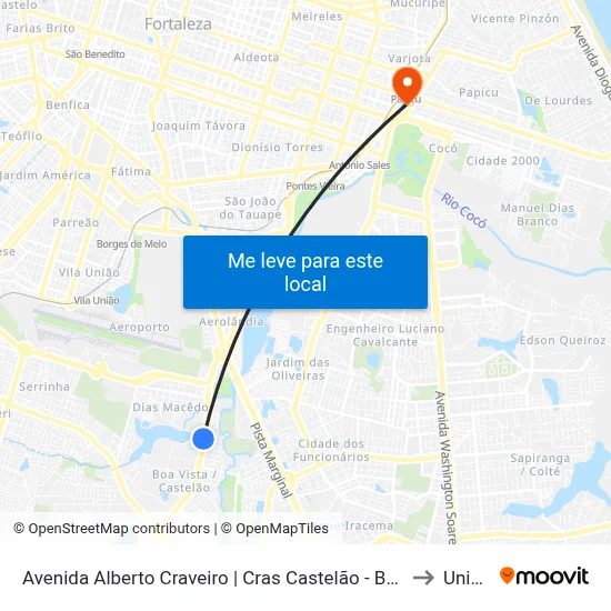 Avenida Alberto Craveiro | Cras Castelão - Boa Vista to Uninta map
