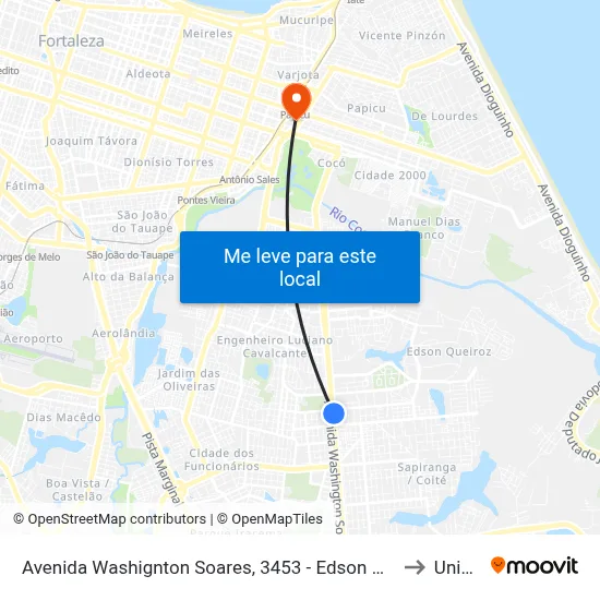 Avenida Washignton Soares, 3453 - Edson Queiroz to Uninta map