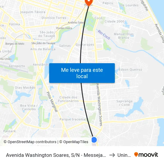 Avenida Washington Soares, S/N - Messejana to Uninta map