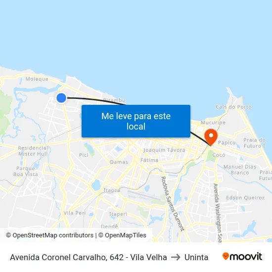 Avenida Coronel Carvalho, 642 - Vila Velha to Uninta map