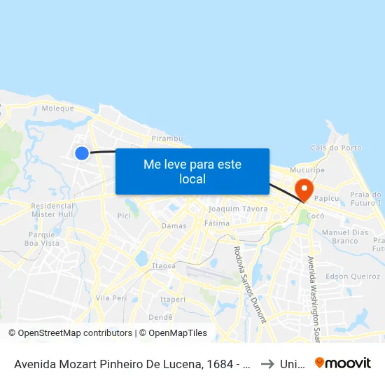 Avenida Mozart Pinheiro De Lucena, 1684 - Vila Velha to Uninta map