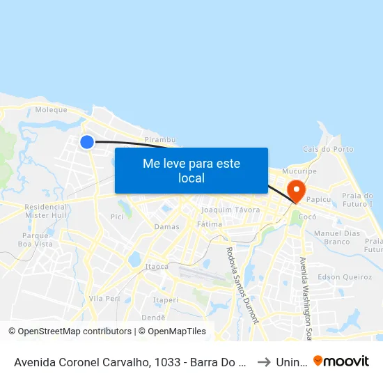 Avenida Coronel Carvalho, 1033 - Barra Do Ceará to Uninta map
