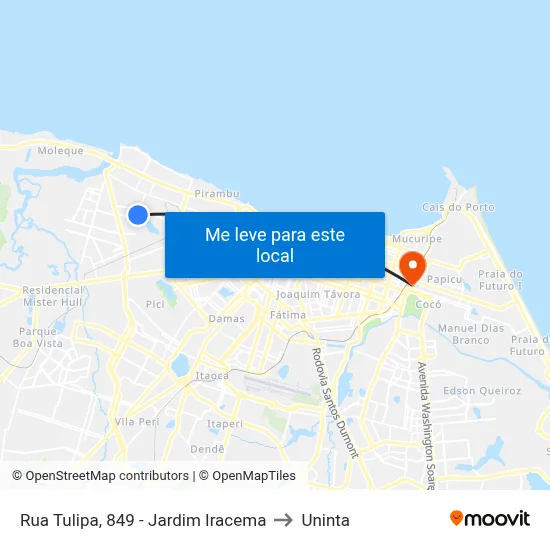 Rua Tulipa, 849 - Jardim Iracema to Uninta map