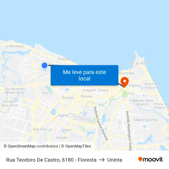 Rua Teodoro De Castro, 6180 - Floresta to Uninta map