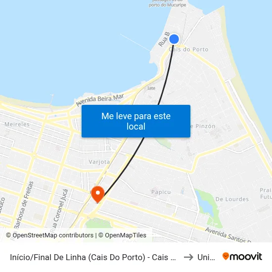 Início/Final De Linha (Cais Do Porto) - Cais Do Porto to Uninta map