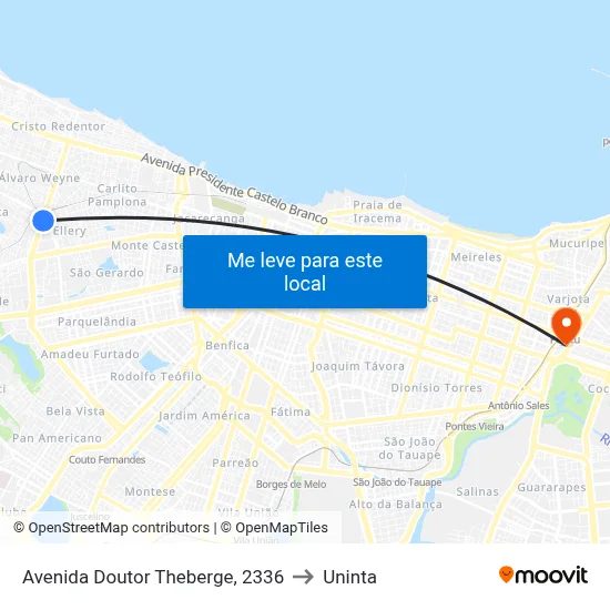 Avenida Doutor Theberge, 2336 to Uninta map