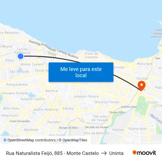 Rua Naturalista Feijó, 885 - Monte Castelo to Uninta map