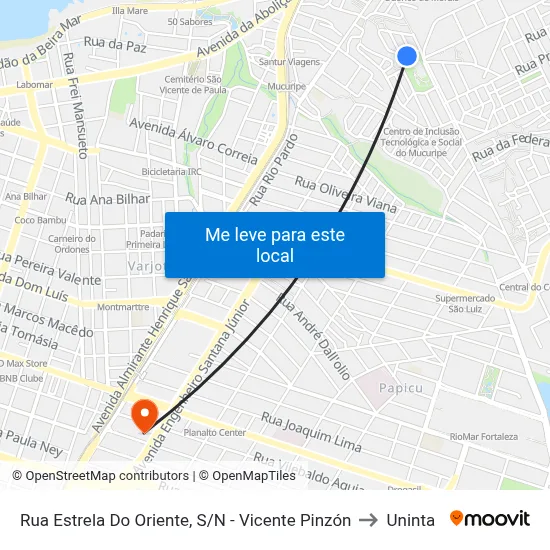 Rua Estrela Do Oriente, S/N - Vicente Pinzón to Uninta map