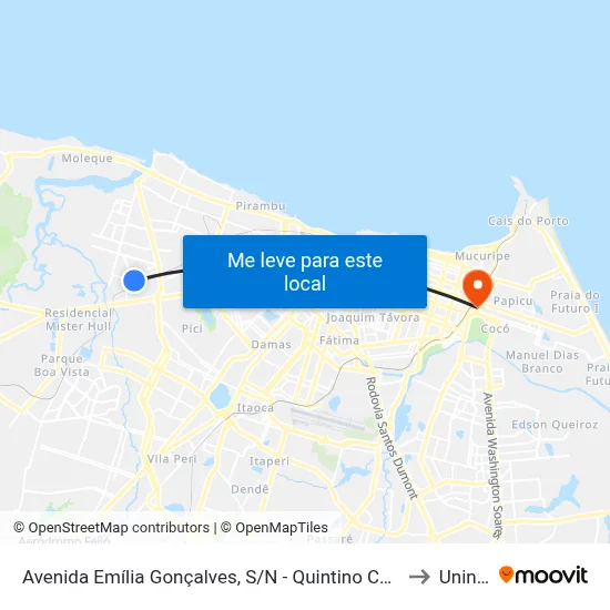 Avenida Emília Gonçalves, S/N - Quintino Cunha to Uninta map