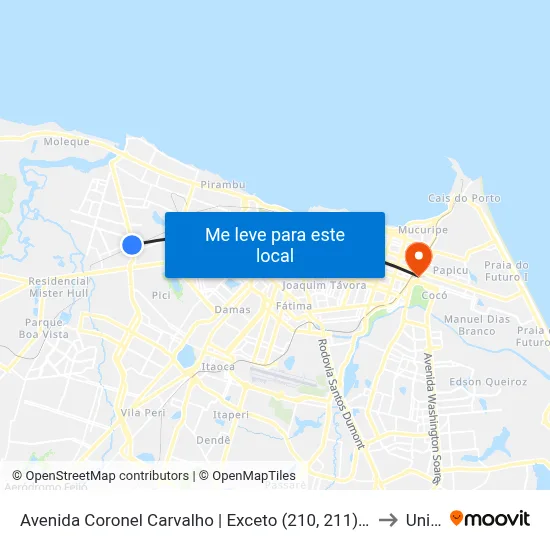 Avenida Coronel Carvalho | Exceto (210, 211) - Jardim Iracema to Uninta map