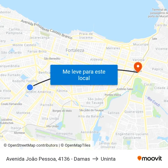 Avenida João Pessoa, 4136 - Damas to Uninta map